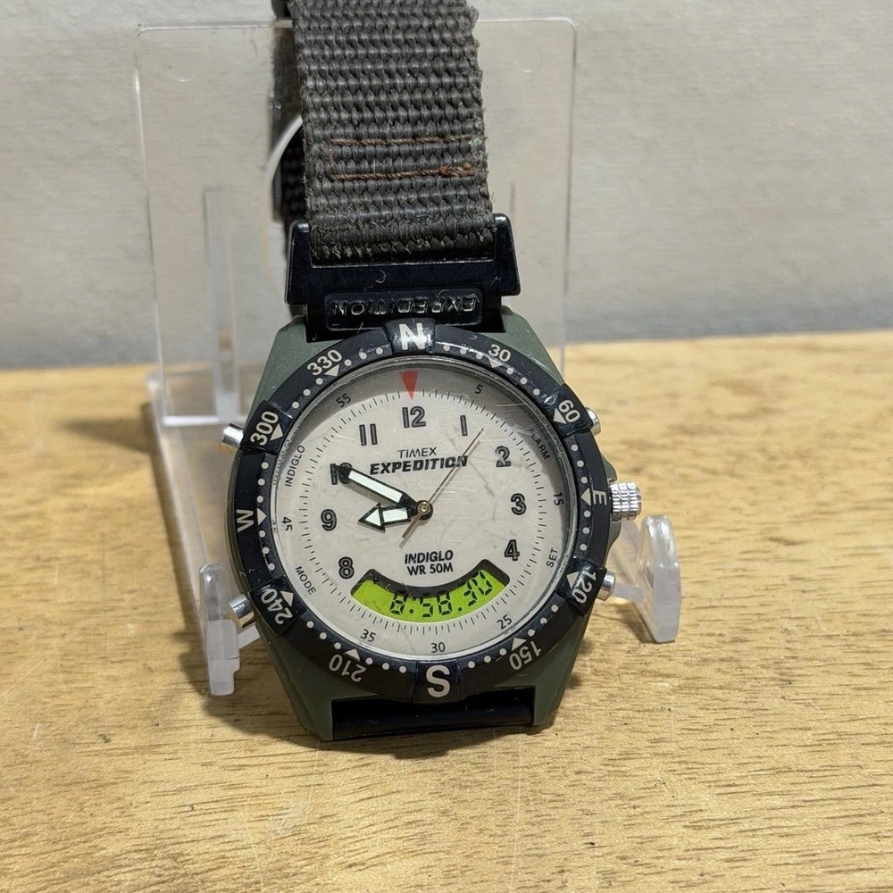 Timex Expedition Digi Analogue‎ Vintage Quartz 50M WR Indiglo Mens Watch Brown